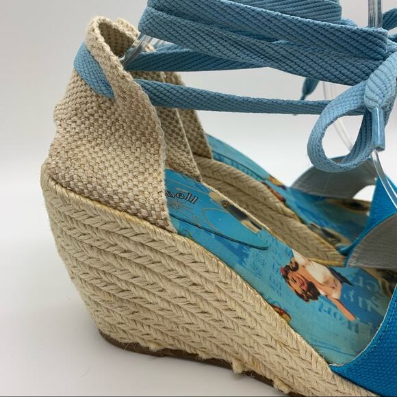 Jeffrey Campbell Western Lady Novelty Print Espadrille Lace Up Ankle Wedges Sz 9 - Picture 2 of 15